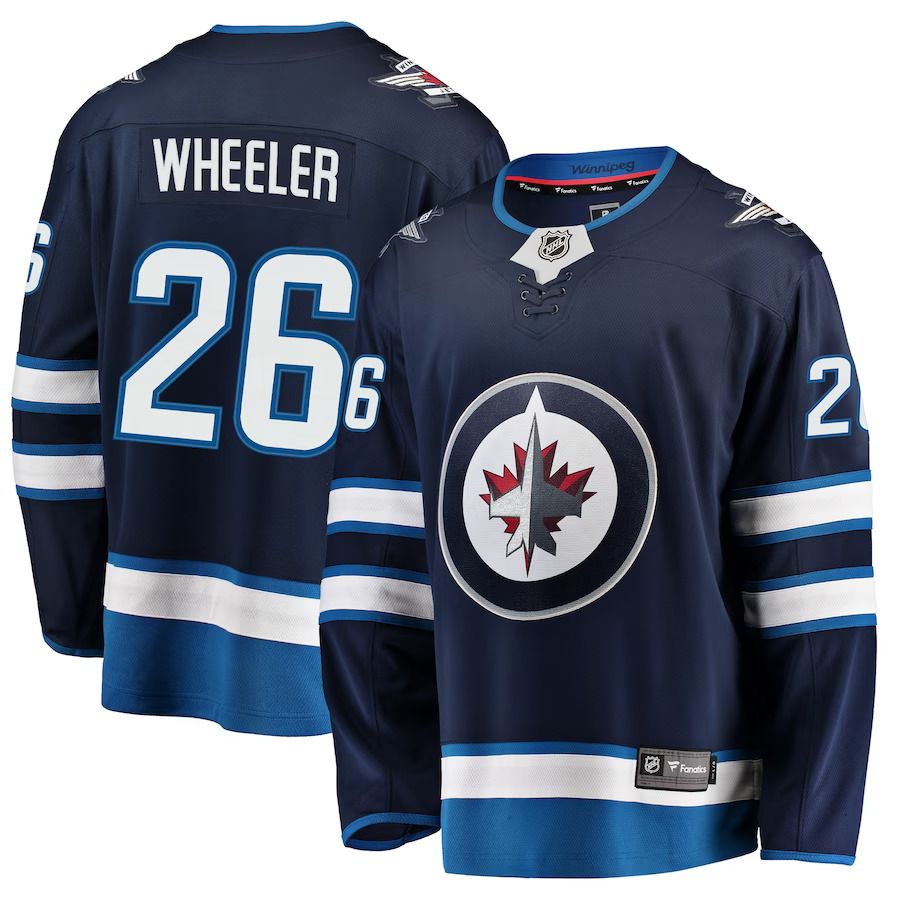 Men Winnipeg Jets #26 Blake Wheeler Fanatics Branded Navy Breakaway Replica NHL Jersey